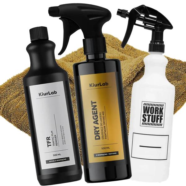 Kiurlab DRY AGENT 1L x Work Stuff Prince x TFR Traffic Film Remover x Butelka z rozpylaczem