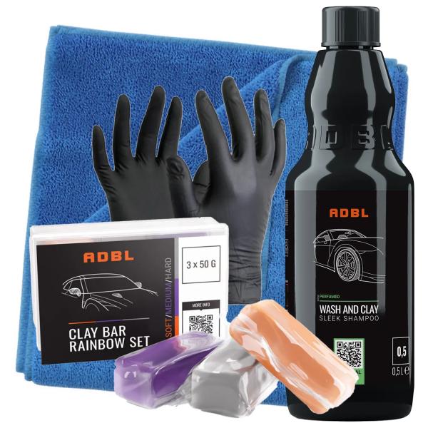 ADBL zestaw do glinkowania lakieru Clay Bar Rainbow Set 3szt. + szampon Wash and Clay 500ml